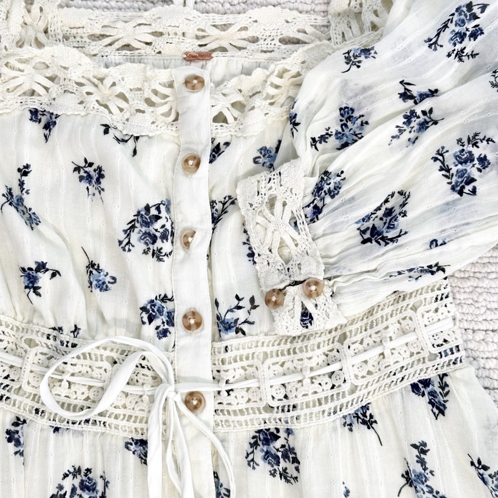FREE PEOPLE Morning Meadows XS Pale Yellow Maxi Dress Fairycore Coquette Cottage - Picture 11 of 16